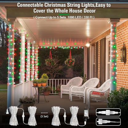 JMEXSUSS 200 LED Red White and Green Christmas Lights Outdoor | 66ft Halloween String Lights Indoor Clear Wire, Christmas Tree Lights Plug in for Bedroom Tree Christmas Party Decorations