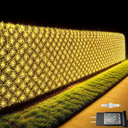 Pooqla Warm White Net Lights, 34.5X 5ft Christmas Lights Outdoor Clear Wire | 610 LED Large Net Mesh Lights Plug in, 8 Modes Waterproof Connectable Bushes Lights for Christmas Hedge Yard Decor