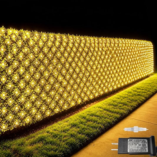 Pooqla Warm White Net Lights, 34.5X 5ft Christmas Lights Outdoor Clear Wire | 610 LED Large Net Mesh Lights Plug in, 8 Modes Waterproof Connectable Bushes Lights for Christmas Hedge Yard Decor