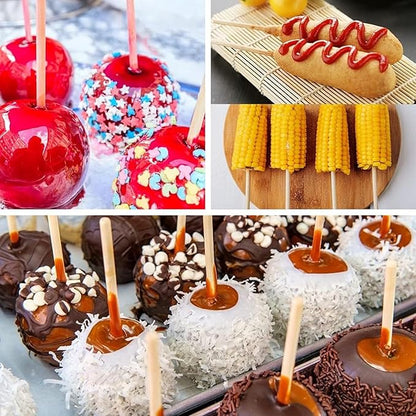 HANSGO 100PCS Wooden Candy Apple Sticks, 5 mm 7 inch Birch Caramel Apple Cotton Sticks Semi Pointed Lollipop Skewer for Festival Party Favor BBQ Corn Dog