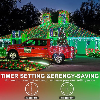 82FT 250 LED Outdoor String Lights, Red and Green Christmas Lights Indoor | Plug in Waterproof 8 Modes Clear Wire String Twinkle Lights for Bedroom Outside Patio Yard Xmas Party Holiday Decorations