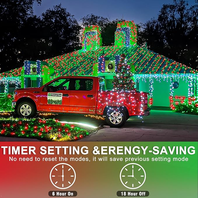 131FT 400 LED Outdoor String Lights, Red and Green Christmas Lights Indoor | Plug in Waterproof 8 Modes Clear Wire String Twinkle Lights for Bedroom Outside Patio Yard Xmas Party Wedding Decorations
