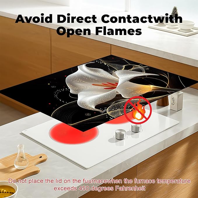 Heat-Resistant Glass Stove Top Cover with Anti-Slip Rubber Coating – Electric Stove Protector, Scratch-Resistant, Counter Space Decor Mat (Calla Lily, 28.5"L x 20.5"W)