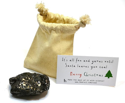 Santa's Coal for Christmas Stocking - Large Lump of Genuine American Coal in Premium Cotton Bag (Egg/Golf Ball Size, 2.5" x 2" x 1.5") - Ideal for Stocking Stuffers, Gag Gifts - Includes Experiment