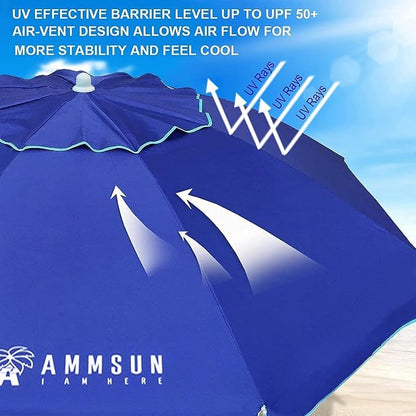 AMMSUN 6.5ft Portable Patio Beach Umbrella for Sand with Tilt, Air Vent | UPF50+ Sun Protection, Windproof Outdoor Umbrellas with Carry Bag, for Patio Beach Garden Pool Backyard, Navy