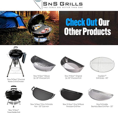 SnS Grills Slow ‘N Sear Original Charcoal Basket for Weber 22” Kettle — Two-Zone Smoker Attachment for Low and Slow BBQ, Reverse Sear — America’s Test Kitchen Best Grill Accessory