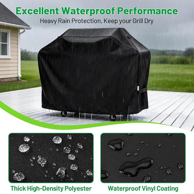 Grill Cover 65 Inch, Waterproof Barbecue Gas BBQ Grill Cover for Weber, Char-Broil, Nexgrill 3-6 Burner Grill, Heavy Duty High Density Material, All Weather Protection, Black