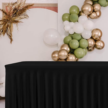 4 Pack Black Spandex Table Covers 8ft Rectangle Ruffle Skirts for Party | Elastic Table Covers 8 Foot, Pleated Fitted Table Cloths, Wrinkle Resistant Elegant Table Skirts Wedding, Banquets