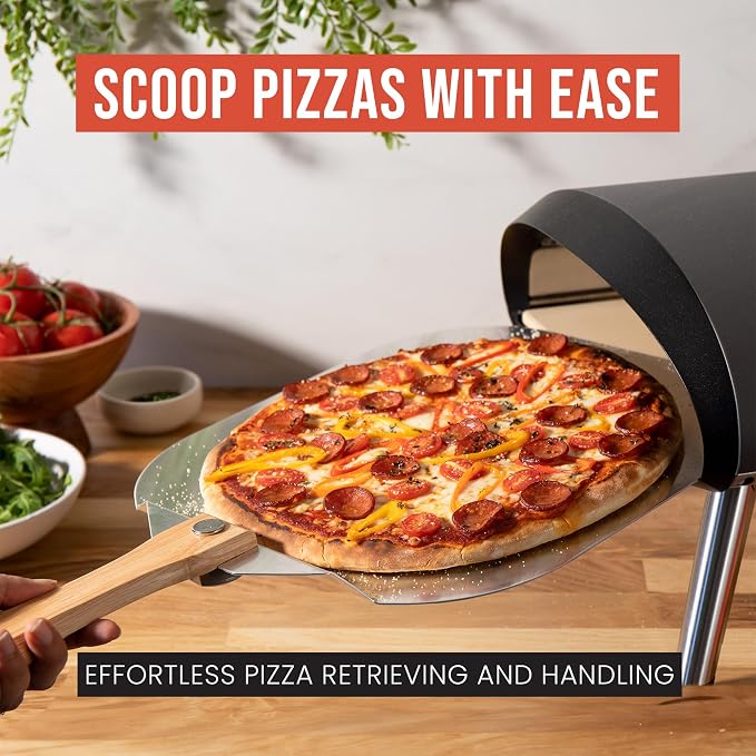 Chef Pomodoro Pizza Peel 16 Inch, Metal Spatula with Foldable Wood Handle | Commercial-grade Aluminum & Wood Paddle, 14x16in Head, Extends to 26in; Transfers Pizza, Bread & Pastries to Oven, Grill