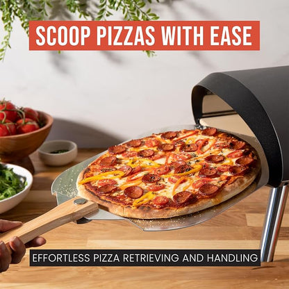 Chef Pomodoro Pizza Peel 16 Inch, Metal Spatula with Foldable Wood Handle | Commercial-grade Aluminum & Wood Paddle, 14x16in Head, Extends to 26in; Transfers Pizza, Bread & Pastries to Oven, Grill