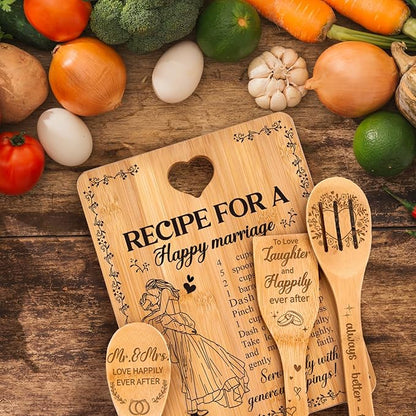 Bridal Shower Bachelorette Gifts for Bride Groom, Wedding Gifts for Couples 2026 - Happy Marriage Cutting Board Set for Newlyeds Newly Engaged Couples Bride to Be Wedding Shower