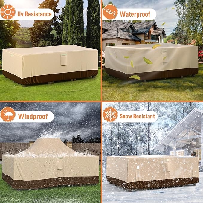 Patio Furniture Covers, Outdoor Furniture Cover Waterproof, General Purpose, Outside Table and Chair Covers, Heavy Duty 600D (86 Inch L x 44 Inch W x 27.8 Inch H)-Brown