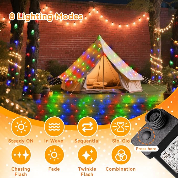 LitHome 14.8FT x 5FT Christmas Net Lights Outdoor Mesh Lights Connectable | 8 Modes 300 LED Multicolor Net Light Green Wire, Waterproof Giant Christmas Mesh Light for Bushes Garden Yard Party Decor