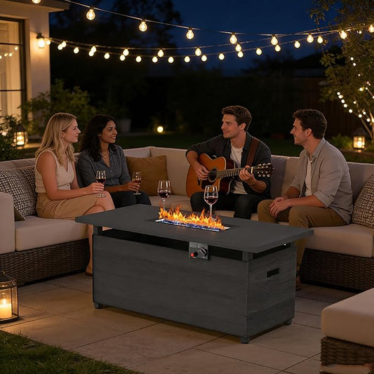 51 inch Propane Fire Pit Table, 50,000 BTU Outdoor Fire Pit Table with Steel Lid and High-Temp Crystal Beads, 2 in 1 Rectangle Gas Fire Pit Table for Garden/Patio Outside (51 inch, With Crystal Beads)