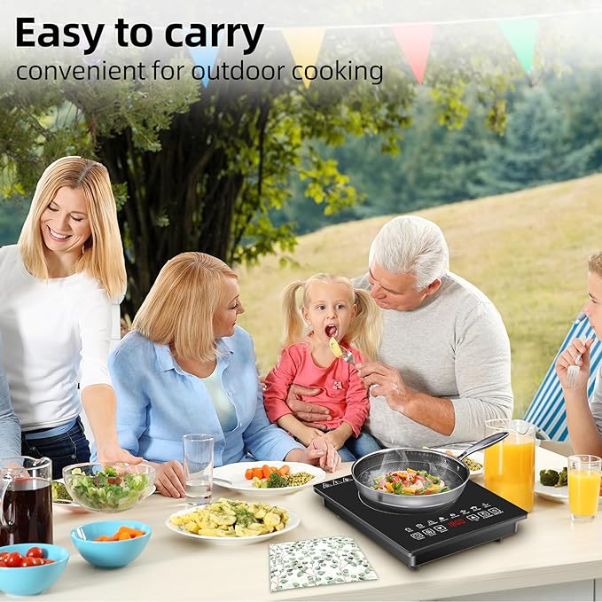 Single Burner Induction Cooktop,Hot Plate with 6 Cooking Modes, portable cooktop with LCD touch control,9 Levels &3H Timer,1800W 110V Portable induction Cooktop