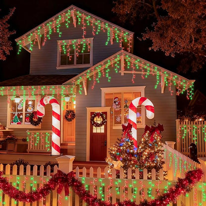 YEGUO 66ft 800 LED Red and Green Icicle Lights Outdoor Waterproof, 160 Drops Icicle String Lights Connectable, 8 Modes Icicle Christmas Lights with Memory Timer