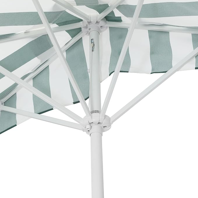 JONATHAN Y Beverly 9 ft. Striped Half Umbrella, Green/White | Coastal Scalloped Fringe, Crank Lift, 30 Degree Manual Tilt, UV 50 Fabric Canopy, Aluminum Frame, Space Saving Design