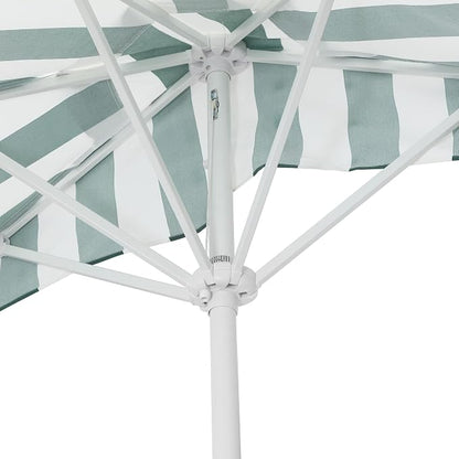 JONATHAN Y Beverly 9 ft. Striped Half Umbrella, Green/White | Coastal Scalloped Fringe, Crank Lift, 30 Degree Manual Tilt, UV 50 Fabric Canopy, Aluminum Frame, Space Saving Design