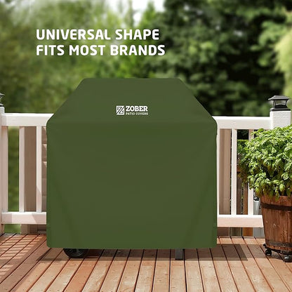 ZOBER Heavy Duty BBQ Grill Cover - 58 Inch Waterproof Double Layered Fits Weber Gas Grill Cover Charbroil Grill & Smoker - Gas Grill Covers w/Air Vents, Dual Handles - 600D Oxford Fabric, Olive