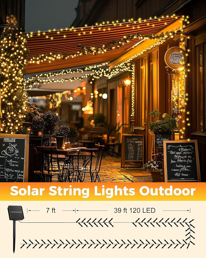 Brightown Solar String Light for Outside, 46Ft 120 LED Solar Lights Outdoor Waterproof, Solar String Lights Outdoor with 8 Modes, for Outside Garden Tree Party Decor(Warm White)
