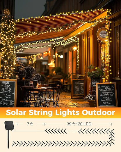Brightown Solar String Light for Outside, 46Ft 120 LED Solar Lights Outdoor Waterproof, Solar String Lights Outdoor with 8 Modes, for Outside Garden Tree Party Decor(Warm White)