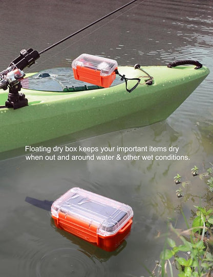 Hlotmeky Small Waterproof Box Dry Box - Floating Waterproof Containers with Padding & Clear Top, Protective Case Small Watertight Storage Box for Kayak Boat Orange Micro Case