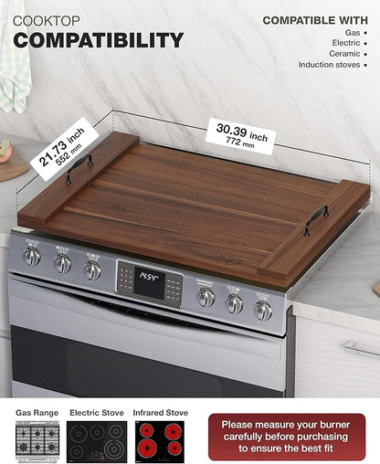 BLUEWEST Noodle Board Stove Cover, Acacia Wood Stove Top Covers Board for Gas Burners and Electric Stove, Extra Thick Wooden RV Stovetop Cover/Sink Cover - Tray for Kitchen Counter Space