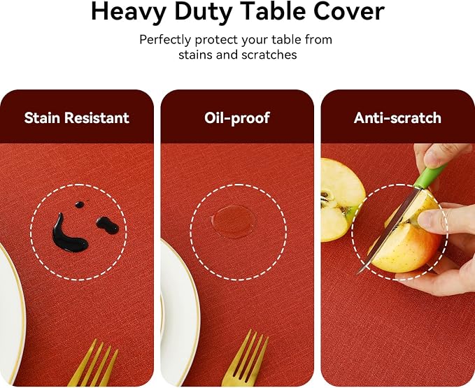 Romanstile Christmas 100% Waterproof PVC Tablecloth, Rectangle Oil Spill Proof Stain Resistant Vinyl Table Cloth, Wipe Clean Plastic Table Covers for Kitchen/Dining/Parties - 60 x 102 Inch, Red