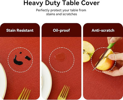 Romanstile Christmas 100% Waterproof PVC Tablecloth, Rectangle Oil Spill Proof Stain Resistant Vinyl Table Cloth, Wipe Clean Plastic Table Covers for Kitchen/Dining/Parties - 60 x 102 Inch, Red
