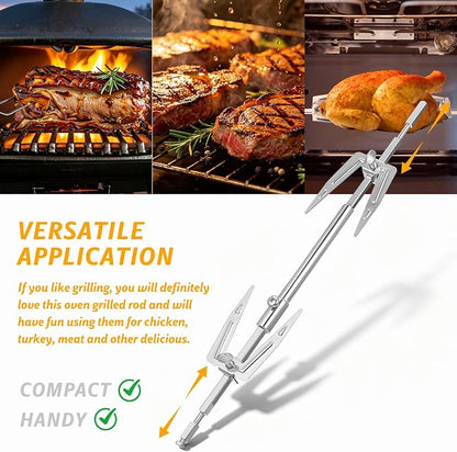 Abaodam Air Fryer Rotisserie Spit Rod 12~15” Adjustable Rotisserie Fork Stainless Steel Replacement Meat Fork or Toaster Oven Air Fryer Accessories