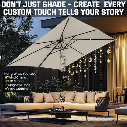 Hoteel 10ft Patio Umbrella Heavy Duty Aluminum Windproof & Shade Provision Outdoor Cantilever Double Top Offset Large Umbrella Height Adjustable with 360°Rotation for Patio Pool Deck Gazebo, Beige