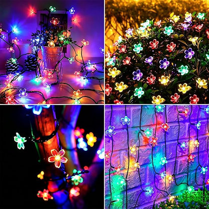 Solar String Flower Lights Outdoor 100 LED 40Ft Multi-Color Christmas Fairy Lights with 8 Lighting Modes, Waterproof Solar Lights Outdoor for Garden Christmas Wedding Party Xmas Tree Decoration