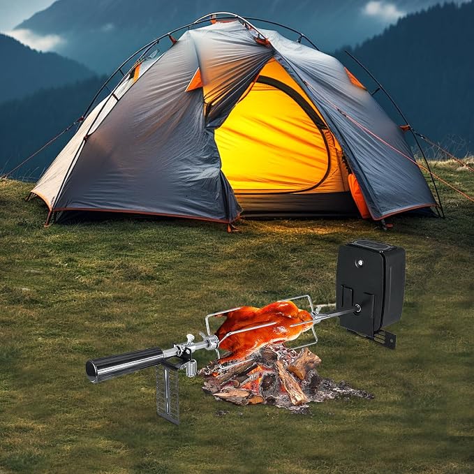 Battery-Powered Rotisserie Grill Kit 360 Rotating Grill BBQ Rotisserie Home Adjustable Stainless Steel Rotisserie Electric Grill for Most Gas Grills, Includes Spit & Motor