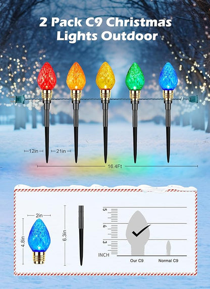 Brightown 2 Pack Strawberry C9 Christmas Pathway Lights Outdoor - Total 34.8 Feet 20 LED Christmas Walkway Light, Christma Lights Outdoor Decorations for Yard Lawn Holiday Outside, Multicolor