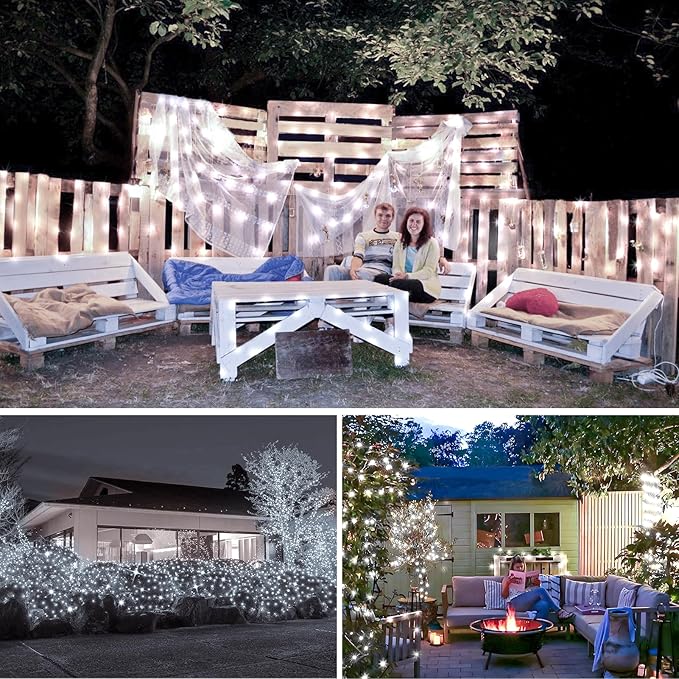KNONEW 532FT Outdoor Christmas Fairy Lights Plug in,1600 LED String Lights Outdoor Waterproof 8 Modes Memory Times for Wedding Bedroom Walls Garden Trees Decoration(Cool White)