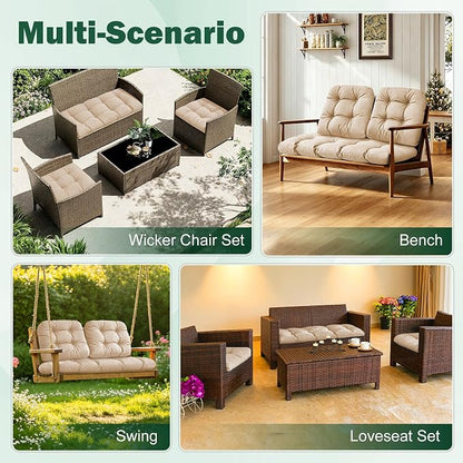 Outdoor Wicker Chair Cushions, 44×19×4 in, Waterproof, Beige | Waterproof Wicker Furniture Cushions, Fade Resistant, 3 Piece Patio Furniture Cushions Set for Bench, Loveseat, Swing, Settee