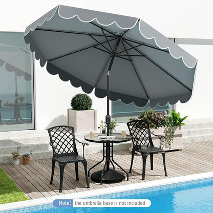 Tangkula 10 FT Patio Umbrella, 2-Tiers Scalloped Outdoor Table Market Umbrella with Tilt Adjustment, Crank, 8 Sturdy Ribs for Pool, Deck, Backyard (Gray)