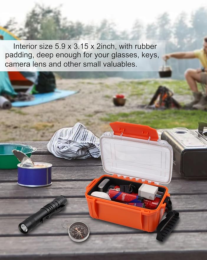 Hlotmeky Small Waterproof Box Dry Box - Floating Waterproof Containers with Padding & Clear Top, Protective Case Small Watertight Storage Box for Kayak Boat Orange Micro Case