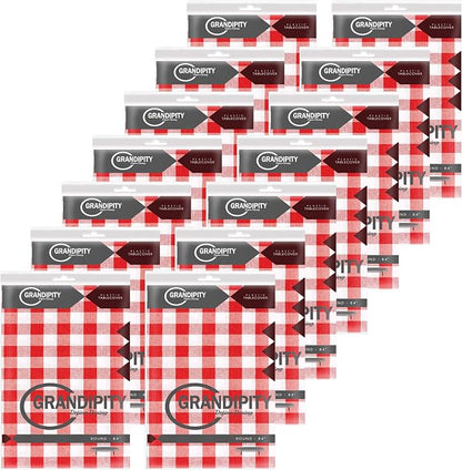 Grandipity 12 Pack Premium Disposable Plastic Picnic Tablecloth 84" Inch Decorative Round Table Cover - Red Checkered Gingham