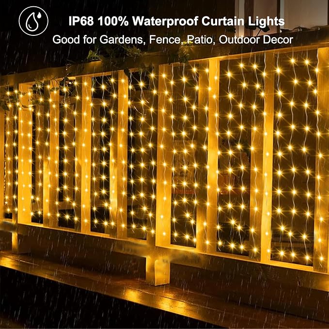 ZAIYW 20Ftx3Ft Curtain Lights Outdoor LED Fence Lights with Remote Timer | Dual Color Curtain Fairy Light Connectable Plug in Christmas Lights for Stair Fence Eaves Xmas Decor, Warm White & Multicolor