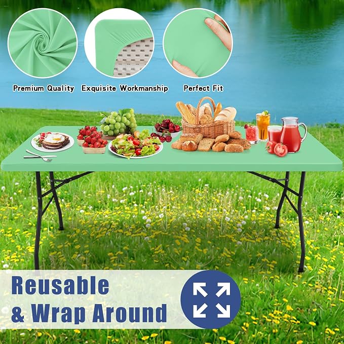 Moosfor Spandex 4 Foot Rectangle Table Cloth, Elastic Fitted Tablecloths for Picnic, Stretch Washable Patio Table Cover for Outdoor, Camping, Banquet and Parties (Bright Green, 30"x48")