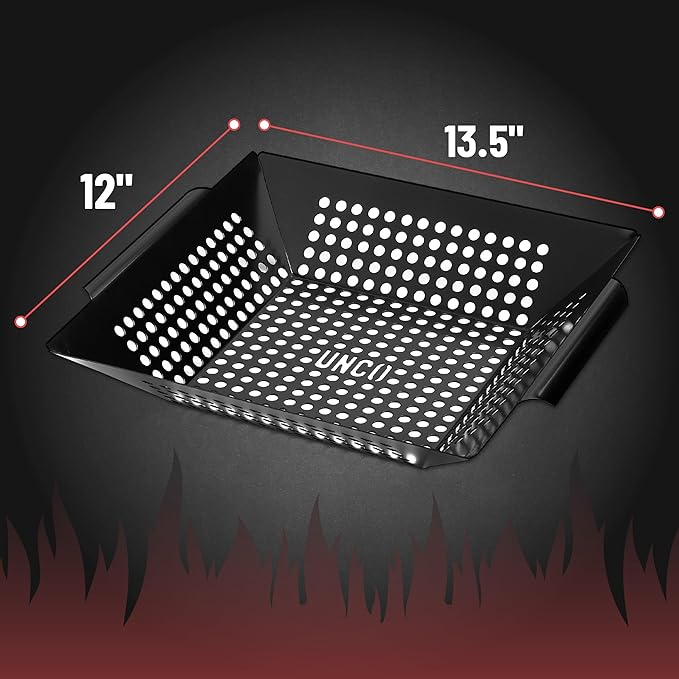 UNCO- Large Grill Basket, 13.6" x 12", Grill Baskets for Outdoor Grill Vegetables