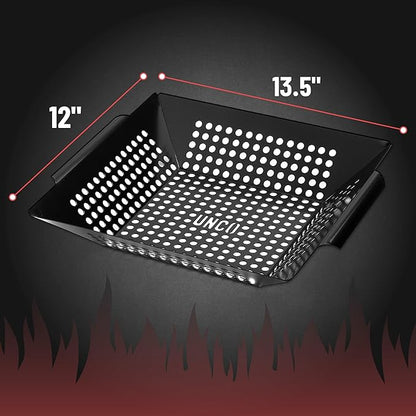 UNCO- Large Grill Basket, 13.6" x 12", Grill Baskets for Outdoor Grill Vegetables