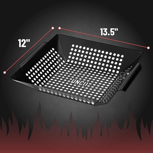 UNCO- Large Grill Basket, 13.6" x 12", Grill Baskets for Outdoor Grill Vegetables