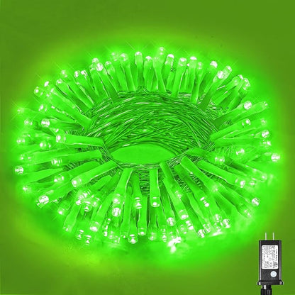 Vivideal 100 LED 33ft String Lights Indoor, St Patricks Day Lights 8 Modes Clear Wire Waterproof Plug in Green Christmas Lights for Holiday Party Xmas Tree Decorations