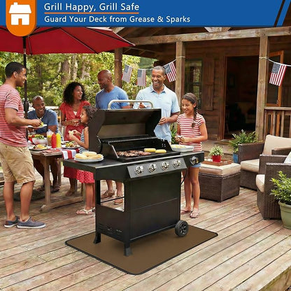Under Grill Mat for Outdoor Grill, Anze 4-Layer Fireproof Deck Protector Double-Sided Fire-Resistant Patio Floor Matt Oilproof Waterproof BBQ Fireplace Pad 38 x 65 inch, Brown