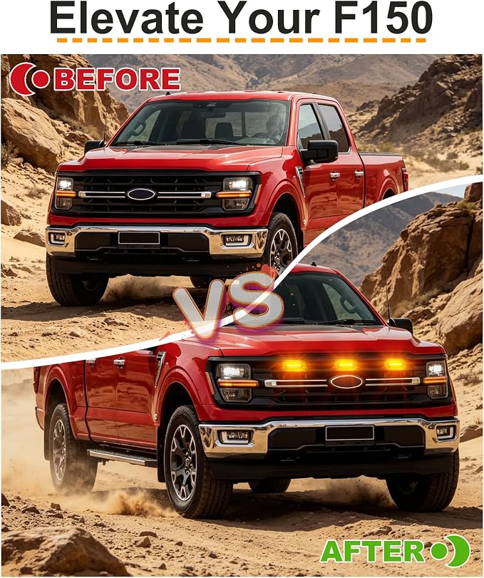 LED Grill Lights for Ford F150 2024-2026 Accessories XLT Only, Amber | Direct-Snap F150 Front Grille Marker Lights, OEM-Style Fit, IP68 Waterproof, Raptor-Style Front-End Upgrade, Off-Road Ready