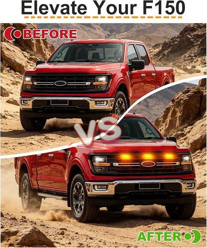 LED Grill Lights for Ford F150 2024-2026 Accessories XLT Only, Amber | Direct-Snap F150 Front Grille Marker Lights, OEM-Style Fit, IP68 Waterproof, Raptor-Style Front-End Upgrade, Off-Road Ready