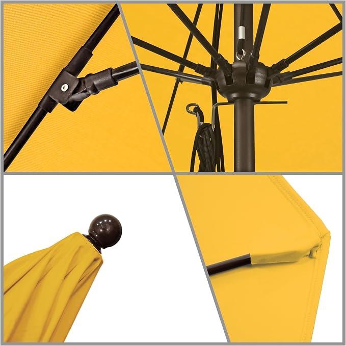 California Umbrella 11' Rd. Venture Series Contract Grade Patio Umbrella, Pulley Open, Bronze Finish, Sunbrella Sunflower Yellow