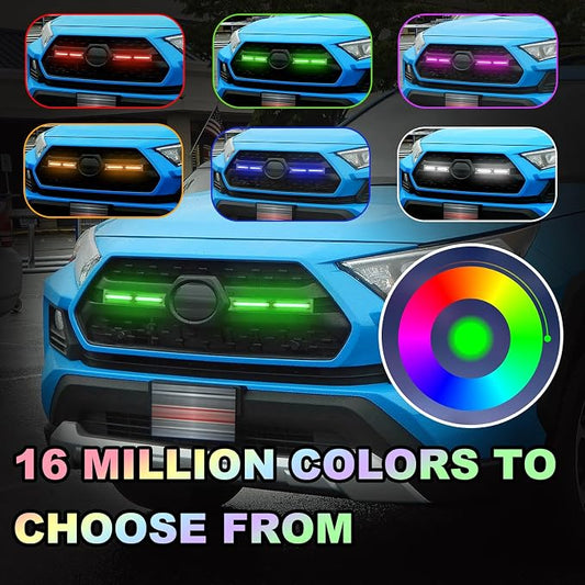 LED Grille Lights for 2019-2025 Toyota RAV4 Accessories RGB | Snap-In,Smoked Lens, Exterior Front Grill Insert Light for 5th Gen Hybrid Adventure TR D Off-Road 5311142220